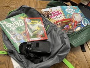 Picture of backpacks and accessories for a nature walk and bird watching
