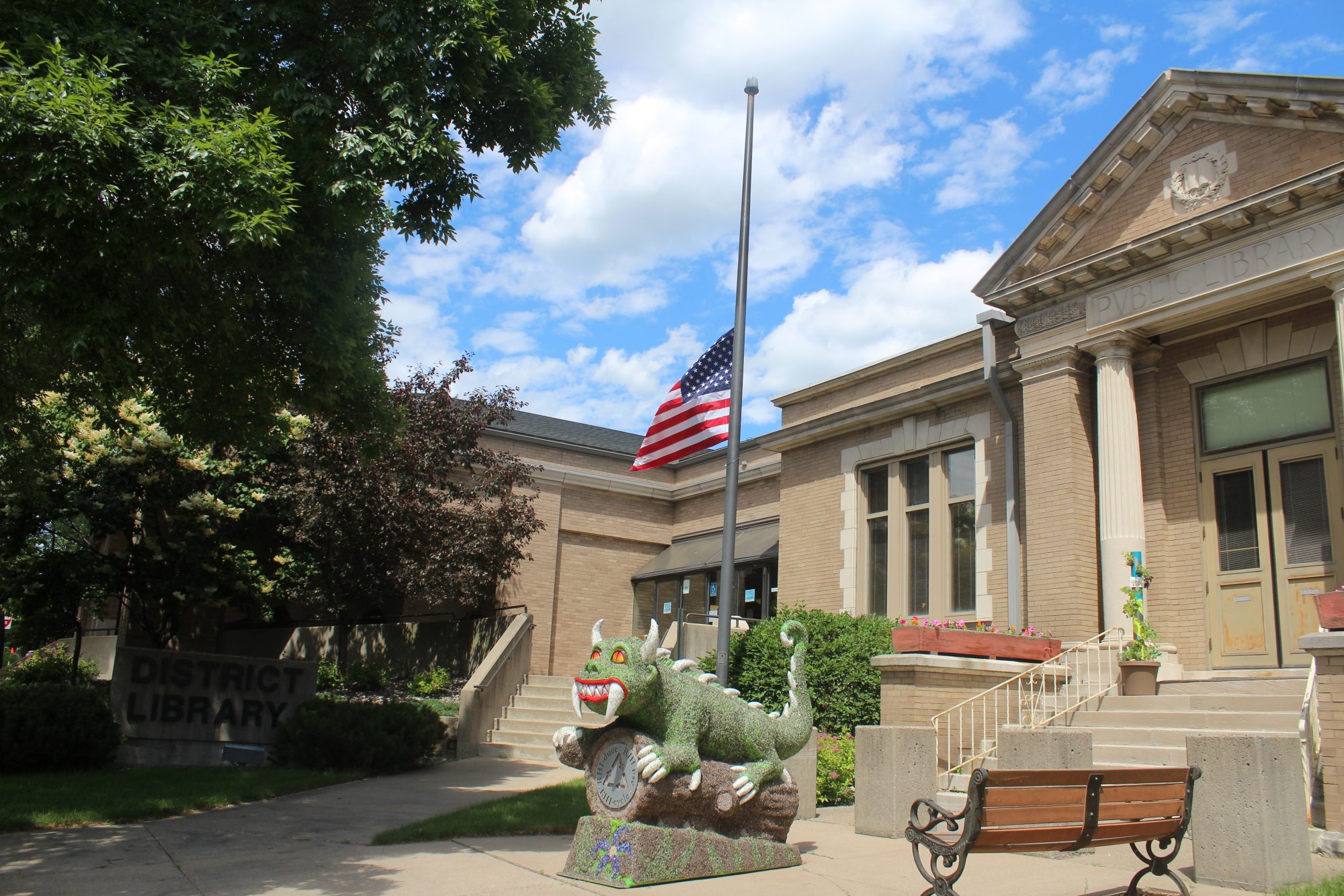 Front of library with Hodag