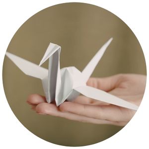 Picture of a hand holding an origami pterosaur.