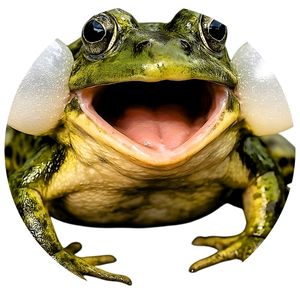 Picture of a green frog with air sacs inflated on cheeks
